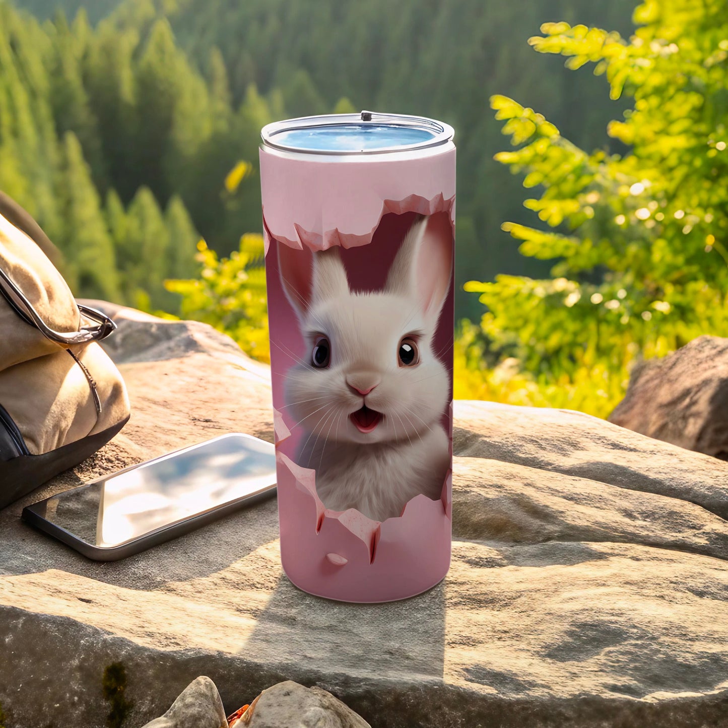 Cute White Rabbit Insulated Tumbler for Outdoor Use