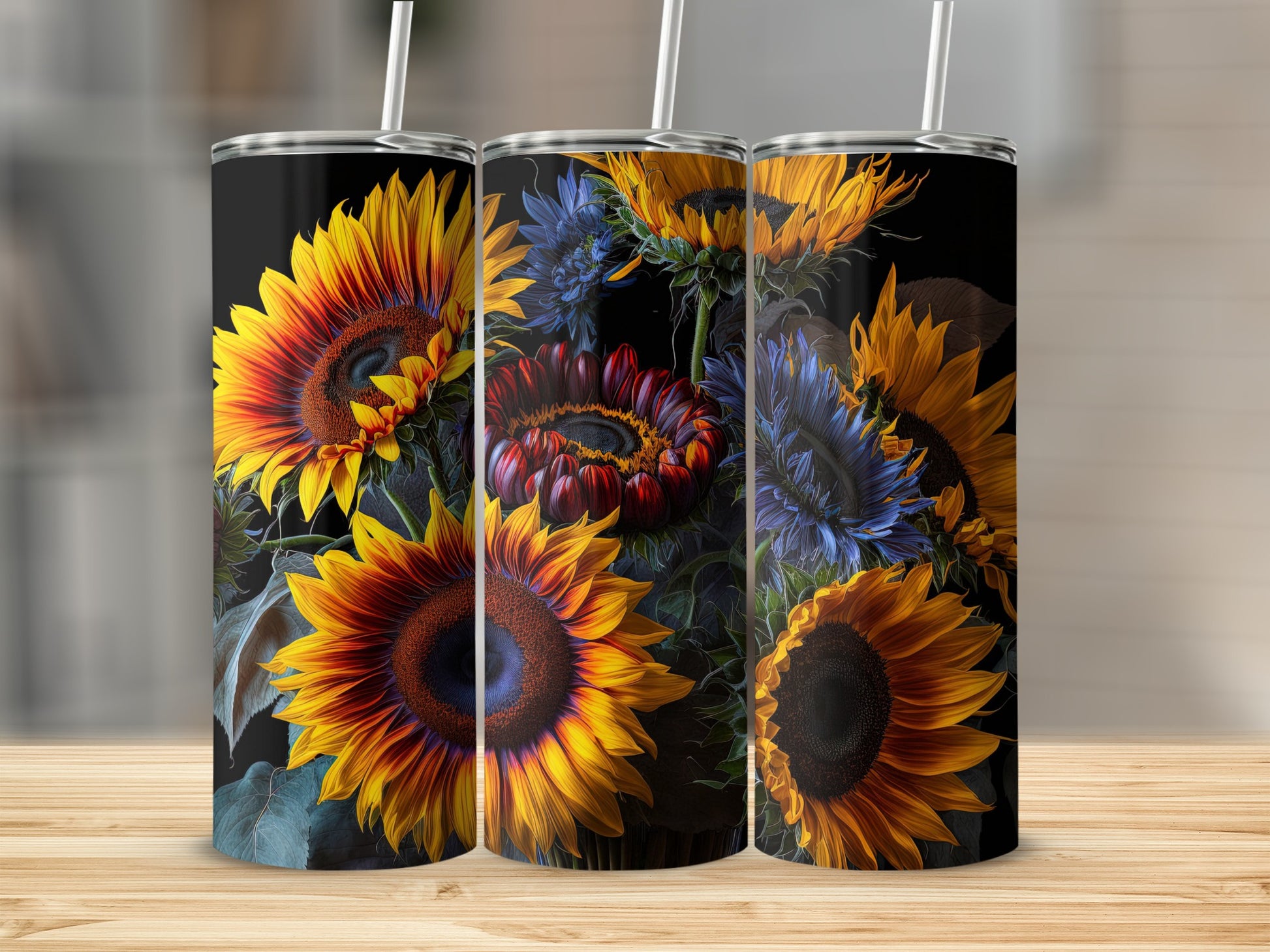 Vibrant Sunflower and Floral Design Tumbler Cup