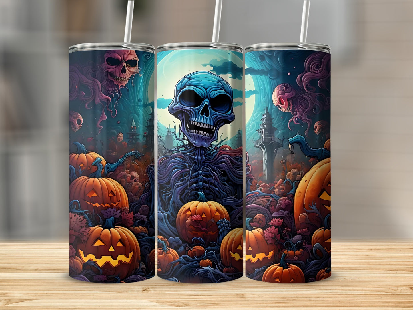 Spooky Halloween Skeletons and Pumpkins Tumbler Product
