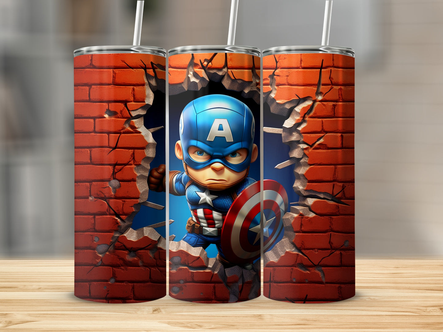 Superhero Character Breaking Brick Wall Tumbler