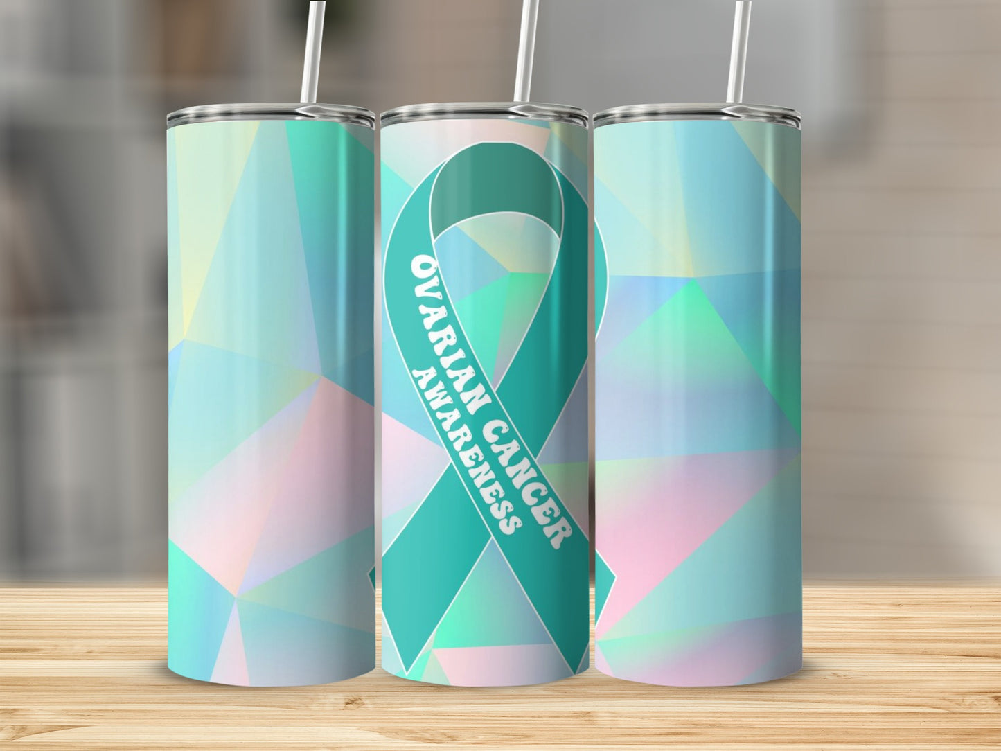 Ovarian Cancer Awareness Tumbler with Geometric Design