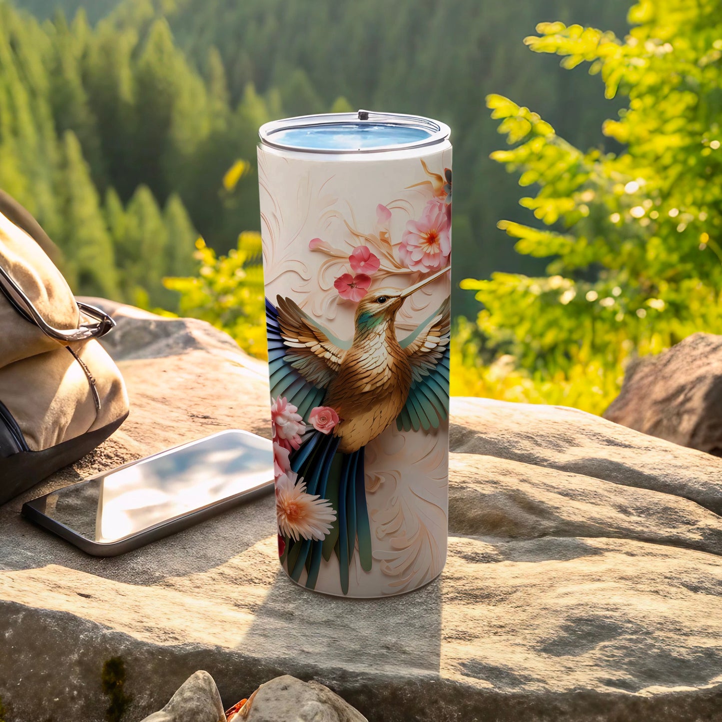 Floral Hummingbird Art Slim Insulated Tumbler product type
Hummingbird, Floral, Bird Art, Flowers, Nature Design, Tumbler, Insulated, Drinkware, Slim Tumbler, Beverage Container, Wildlife Print, Pink Flowers, Green Bird, Outdoor Theme, Travel Tumbler, Gift Idea, Elegant Design, Summer Style, Unique Tumbler, Artistic Print