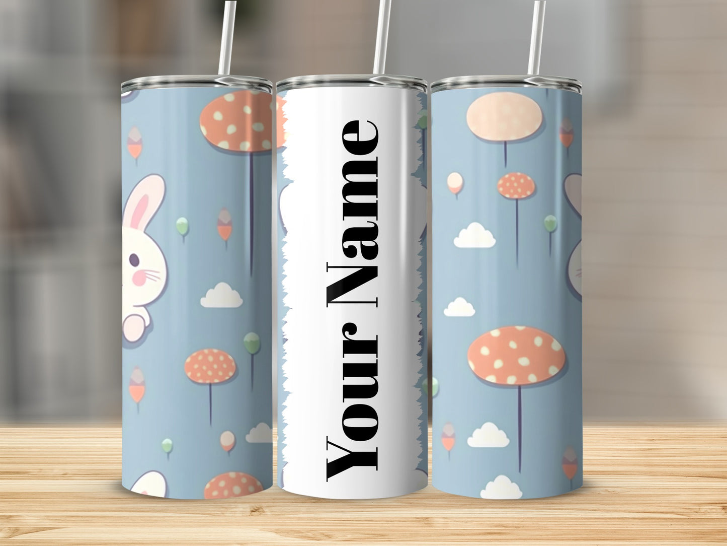 Cute Cartoon Bunny and Mushroom Personalized Tumbler