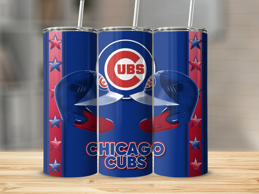 Chicago Cubs Baseball Helmets Stars In the Background Tumblers