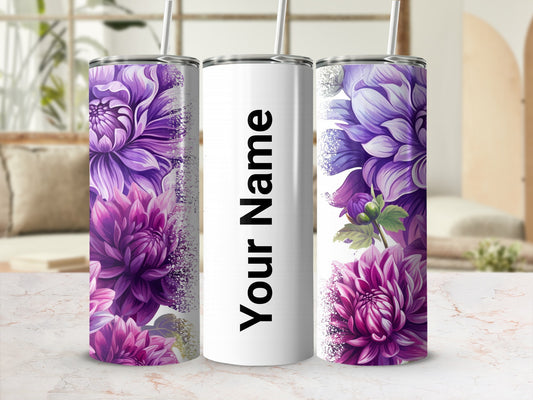 Personalized Purple Floral Tumbler with Custom Name Design