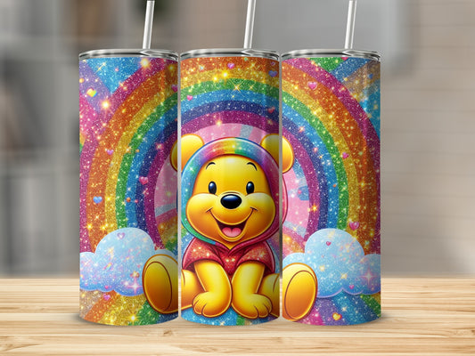 Winnie The Pooh With Rainbow Sparkles And Clouds Tumblers