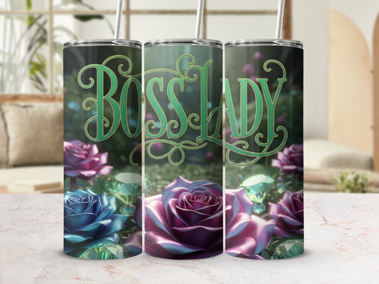 Boss Lady Design Tall Tumbler with Roses and Gems