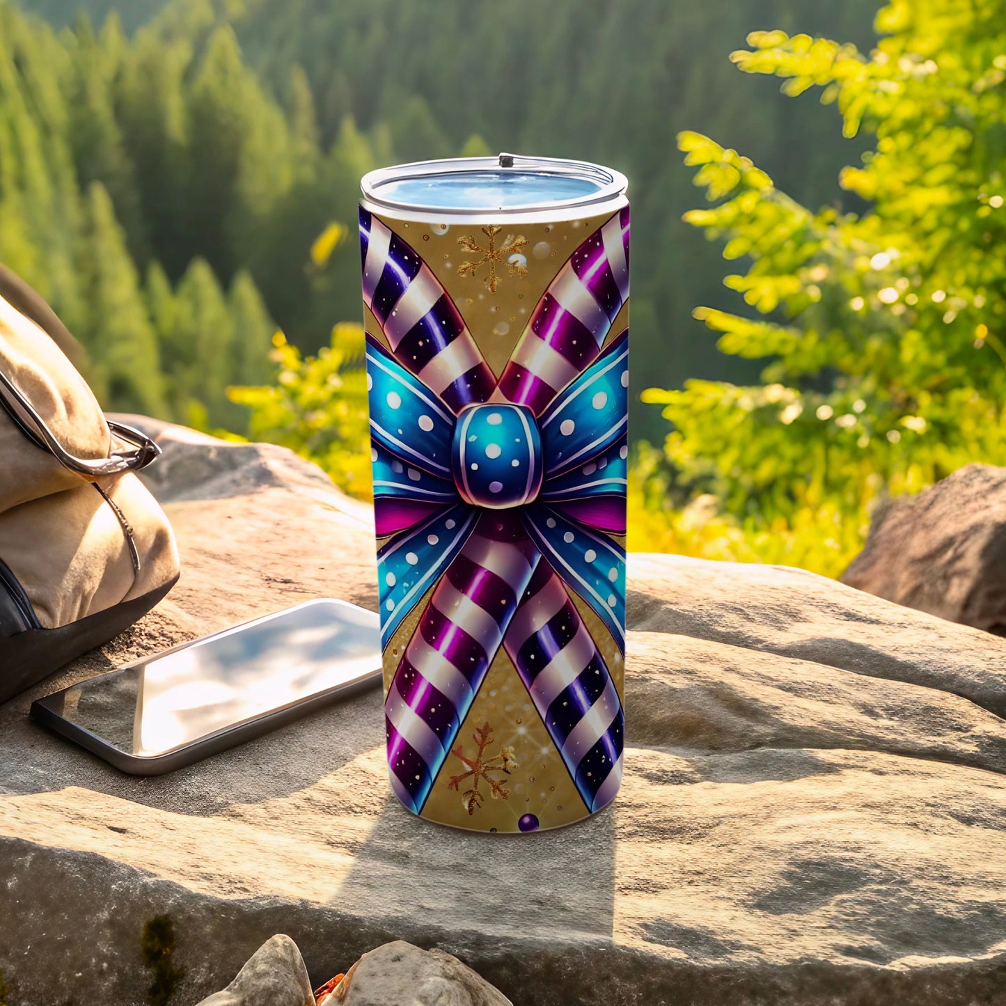 Festive Gift Box Ribbon Design Travel Tumbler