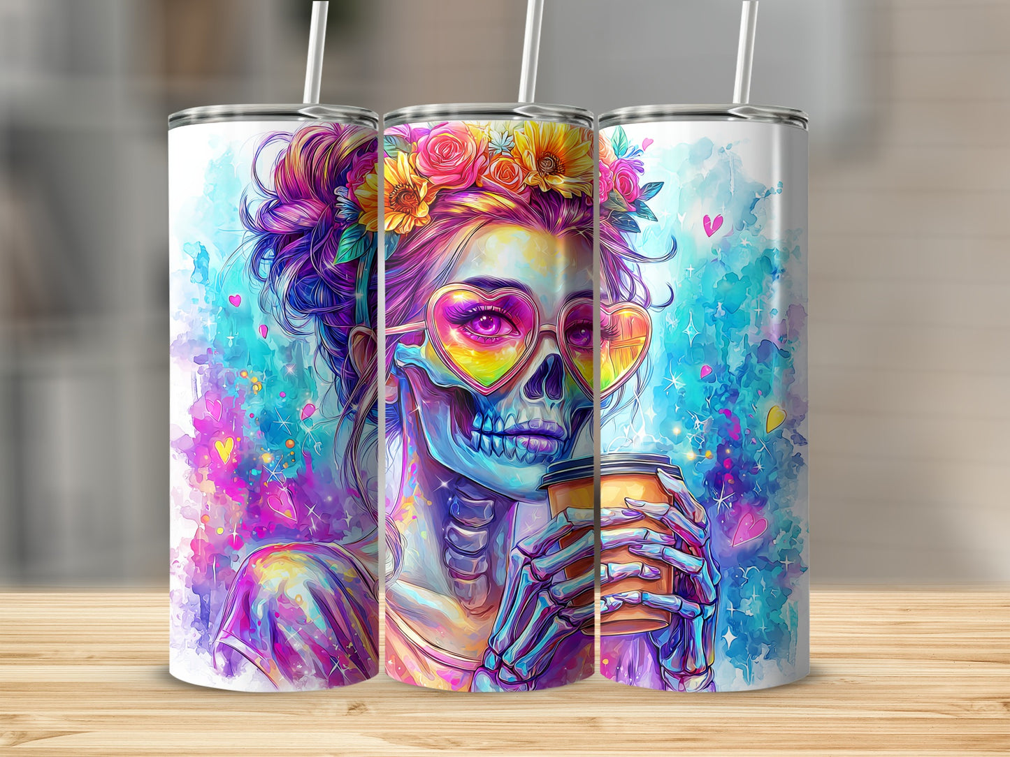 Vibrant Skeleton with Sunglasses Tumbler Product
