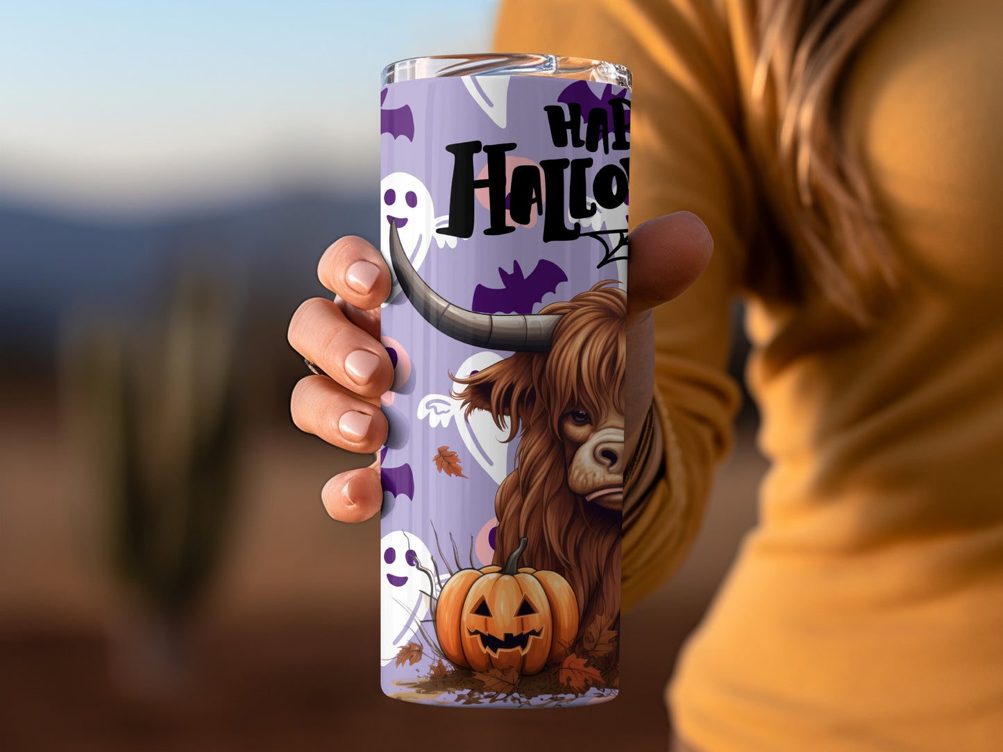 Happy Halloween Pumpkin Cow Travel Tumbler Cup