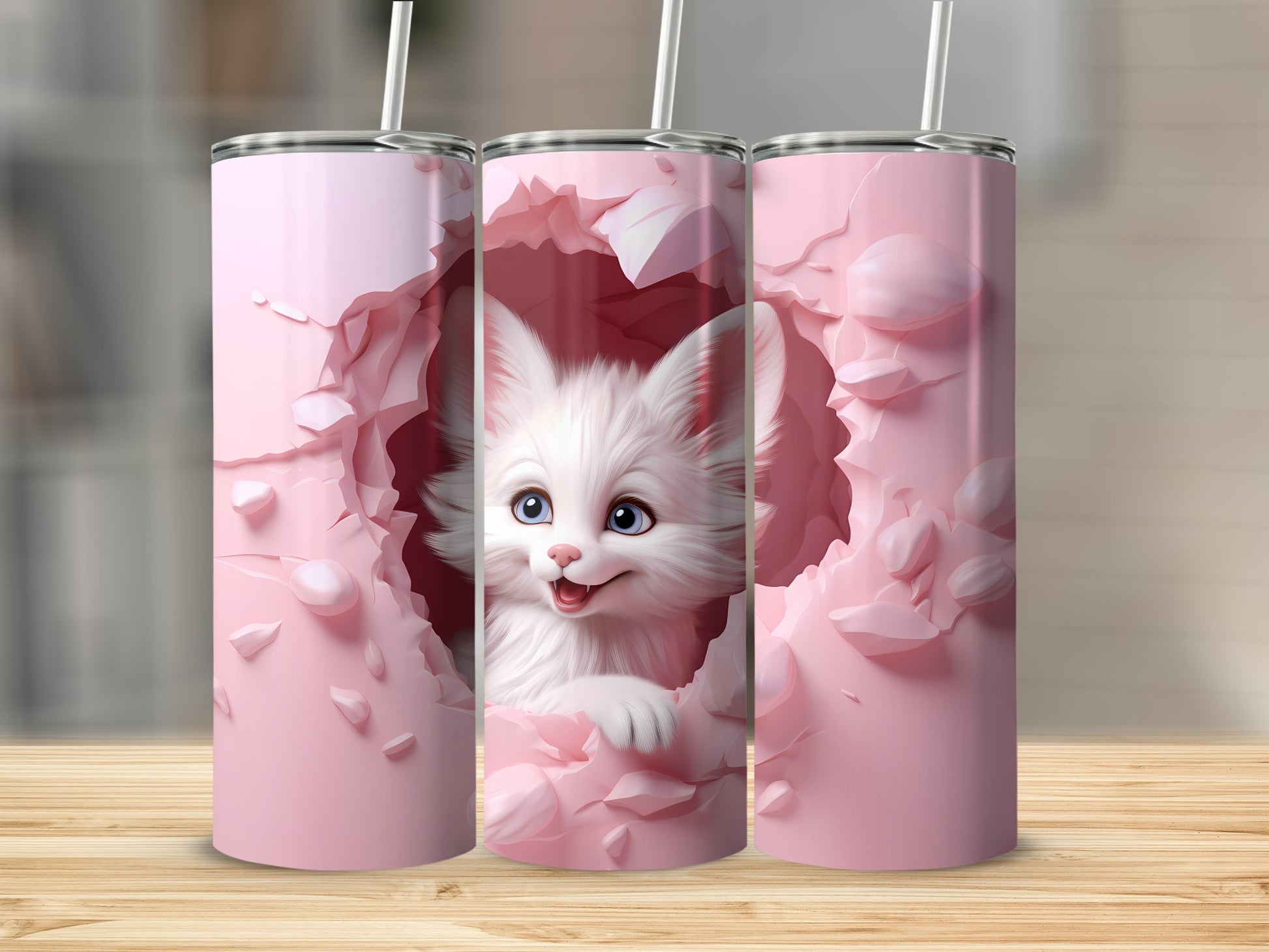 Cute White Kitten Pink Themed Tumbler Product