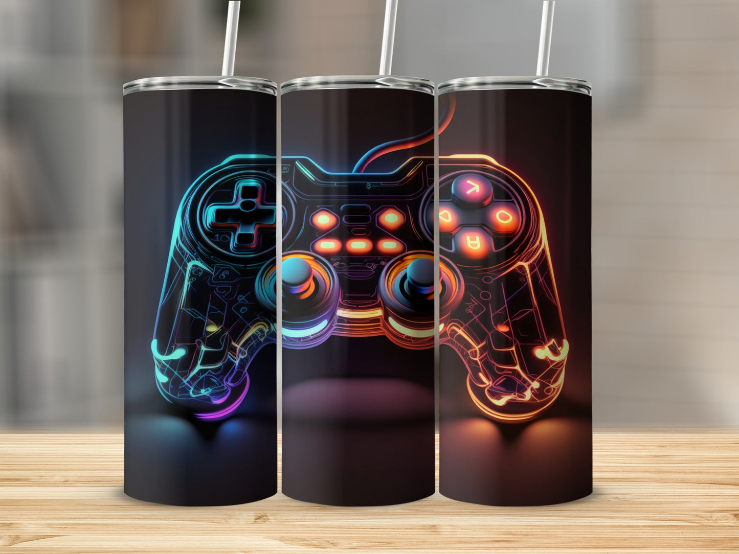 Retro Neon Game Controller Design Tumbler