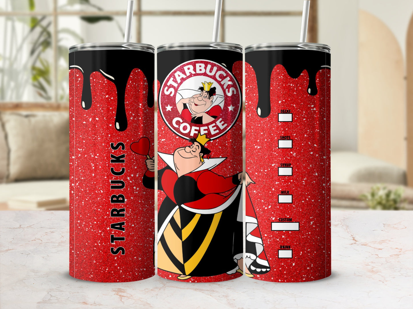 Fun Red Glittery Starbucks Inspired Tumbler with Straw
