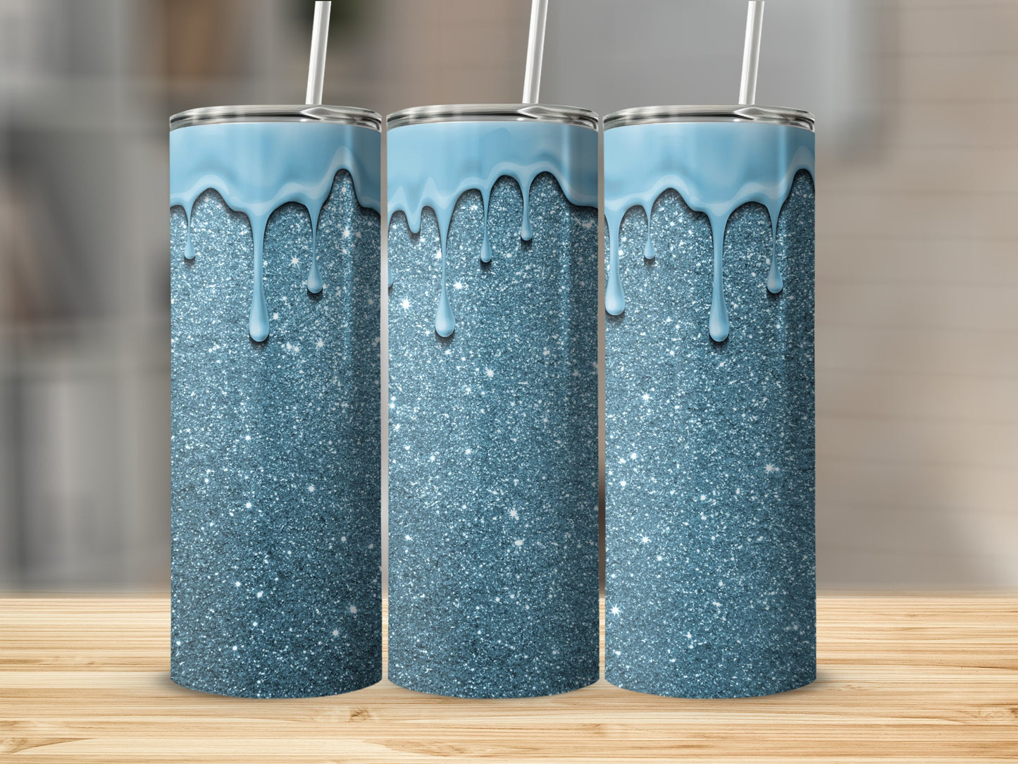 Sparkling Blue Glitter Tumbler with Dripping Design