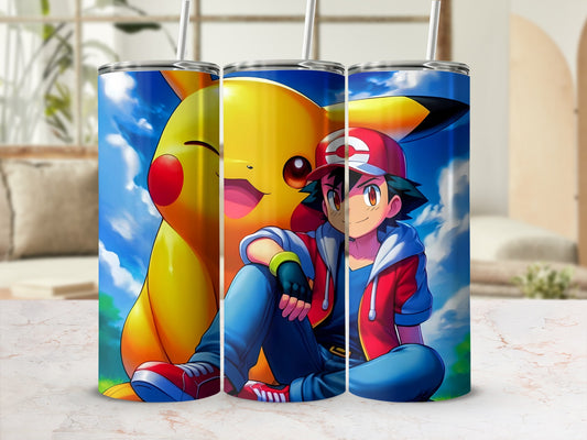 Colorful Pikachu and Ash Anime Inspired Tumbler
