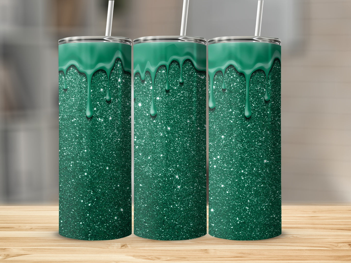 Glittery Green Drip Tumbler for Sparkling Beverages