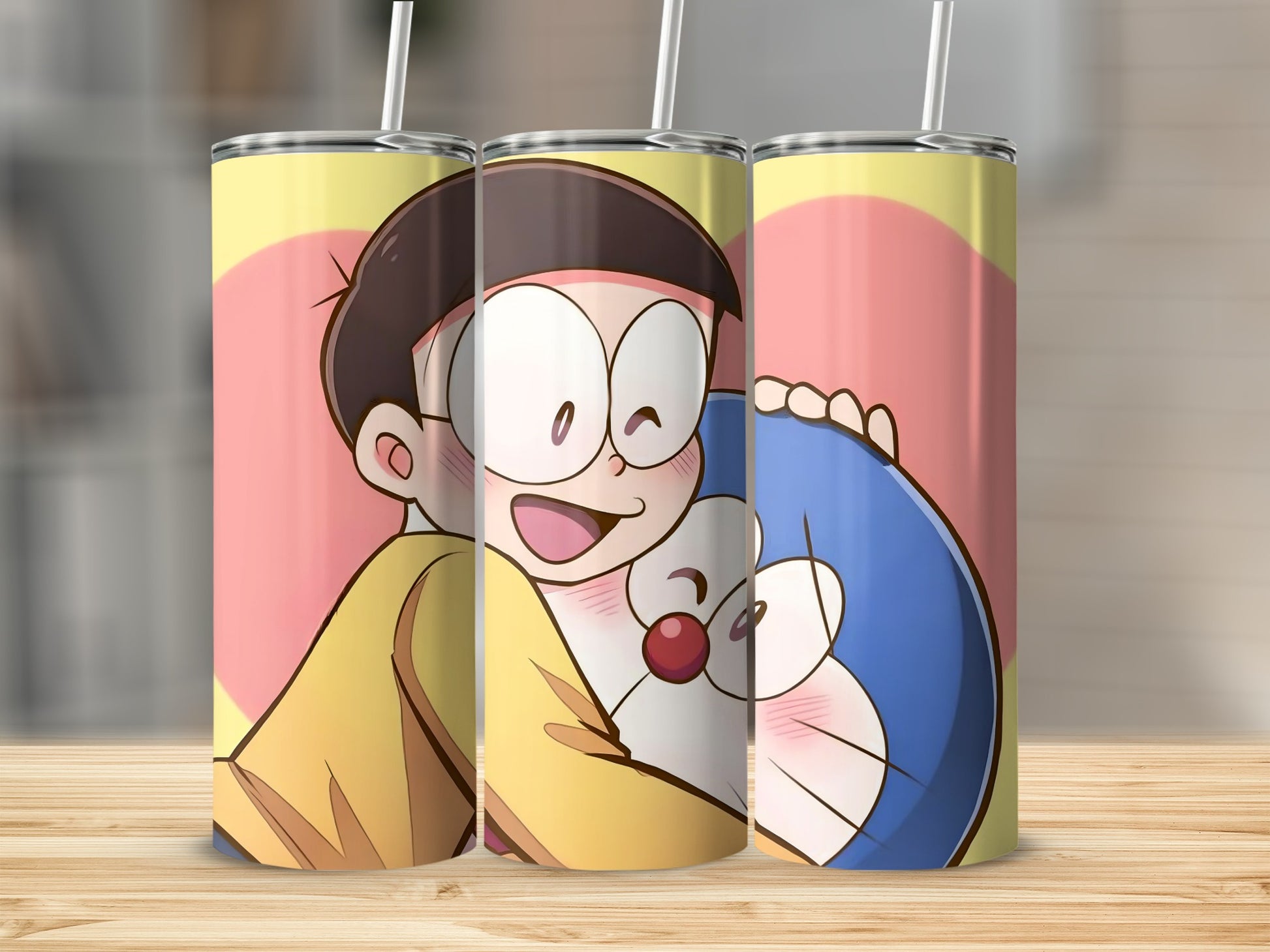 Animated Character Hugging Tumbler with Straw Flask Cup