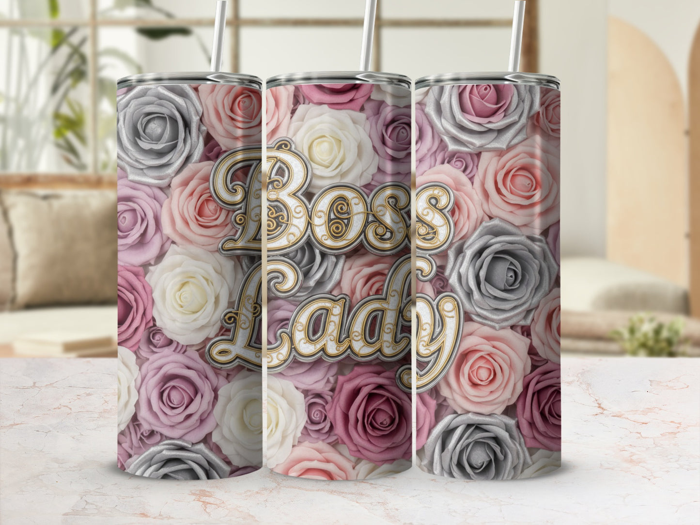 Elegant Floral Boss Lady Insulated Tumbler for Work and Play