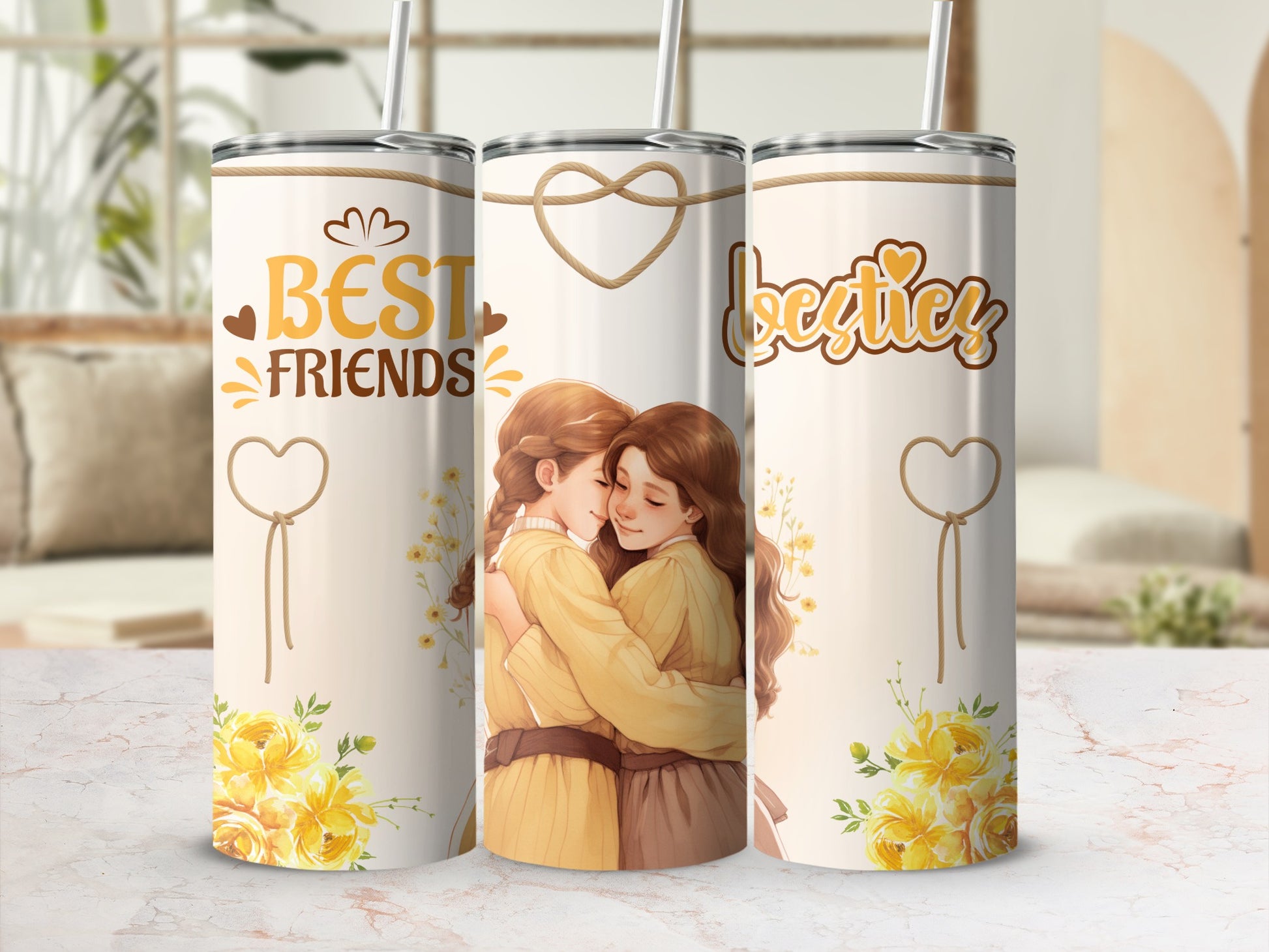 Best Friends Floral Artwork Long Tumbler Cup