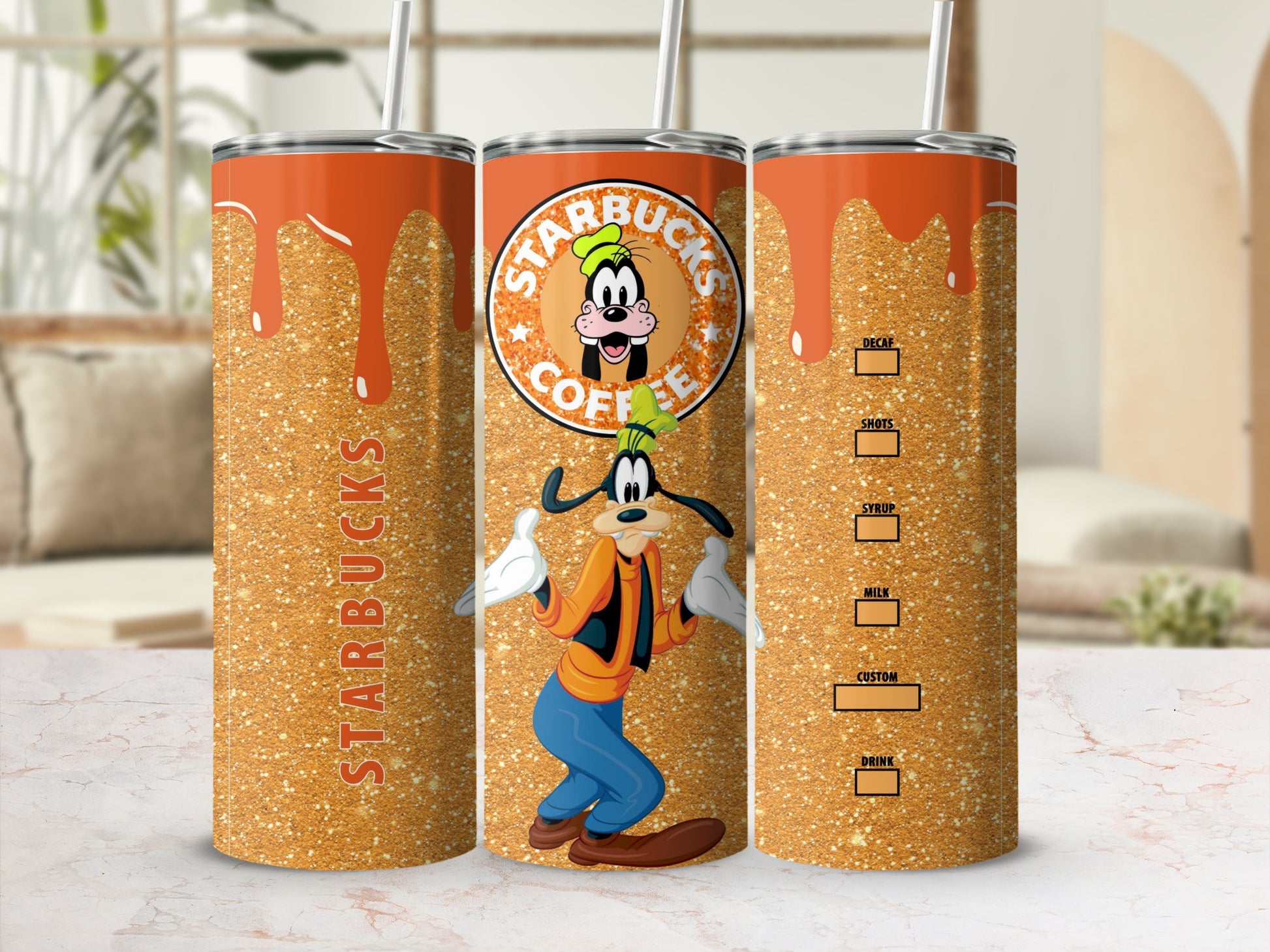 Goofy Starbucks Glitter Design Travel Mug 20oz
