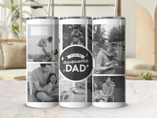 Collage of black and white photos featuring fathers and children with "You're awesome DAD" text.