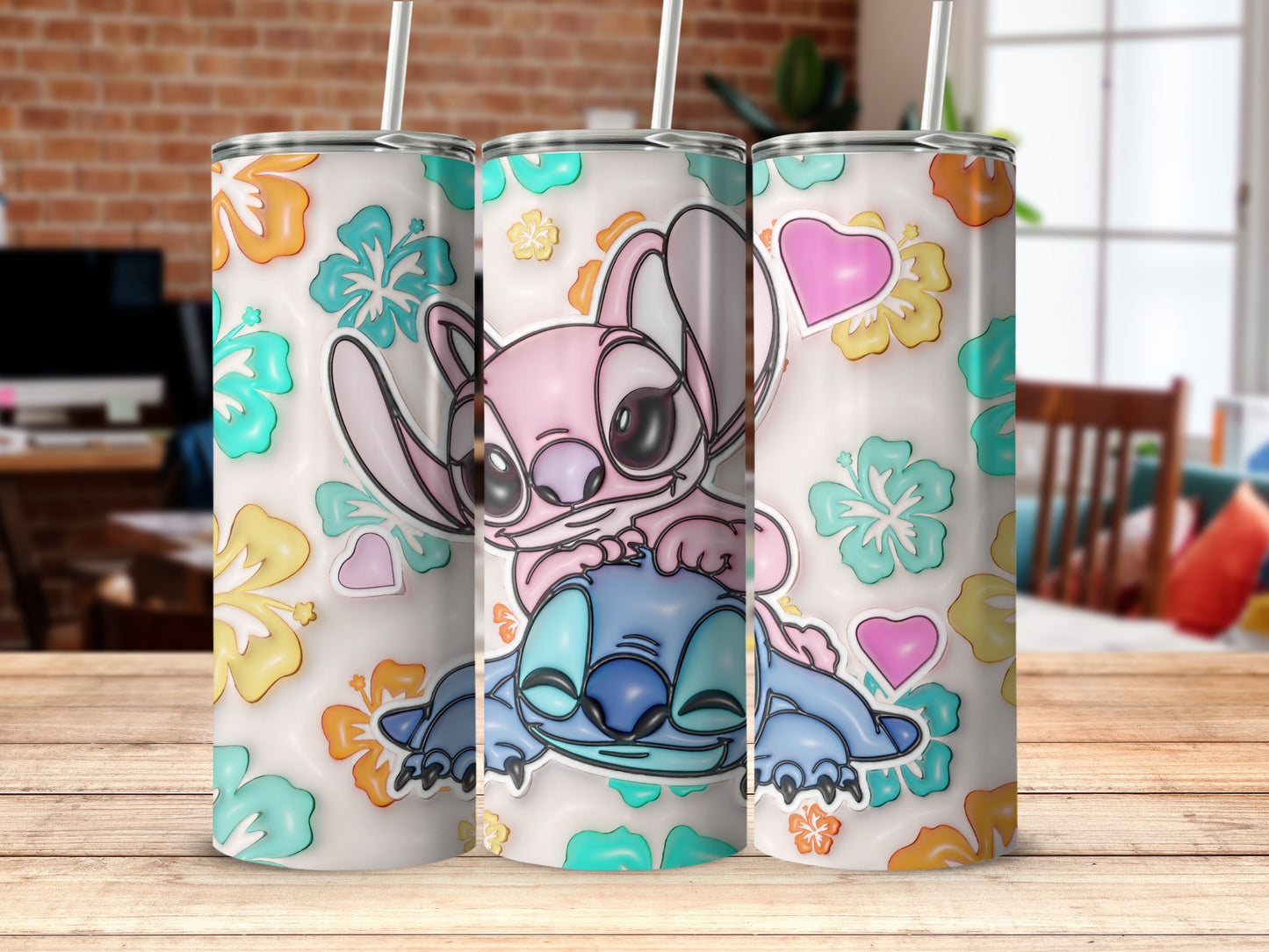 Cute Cartoon Rabbit with Colorful Flower Prints Tumblers