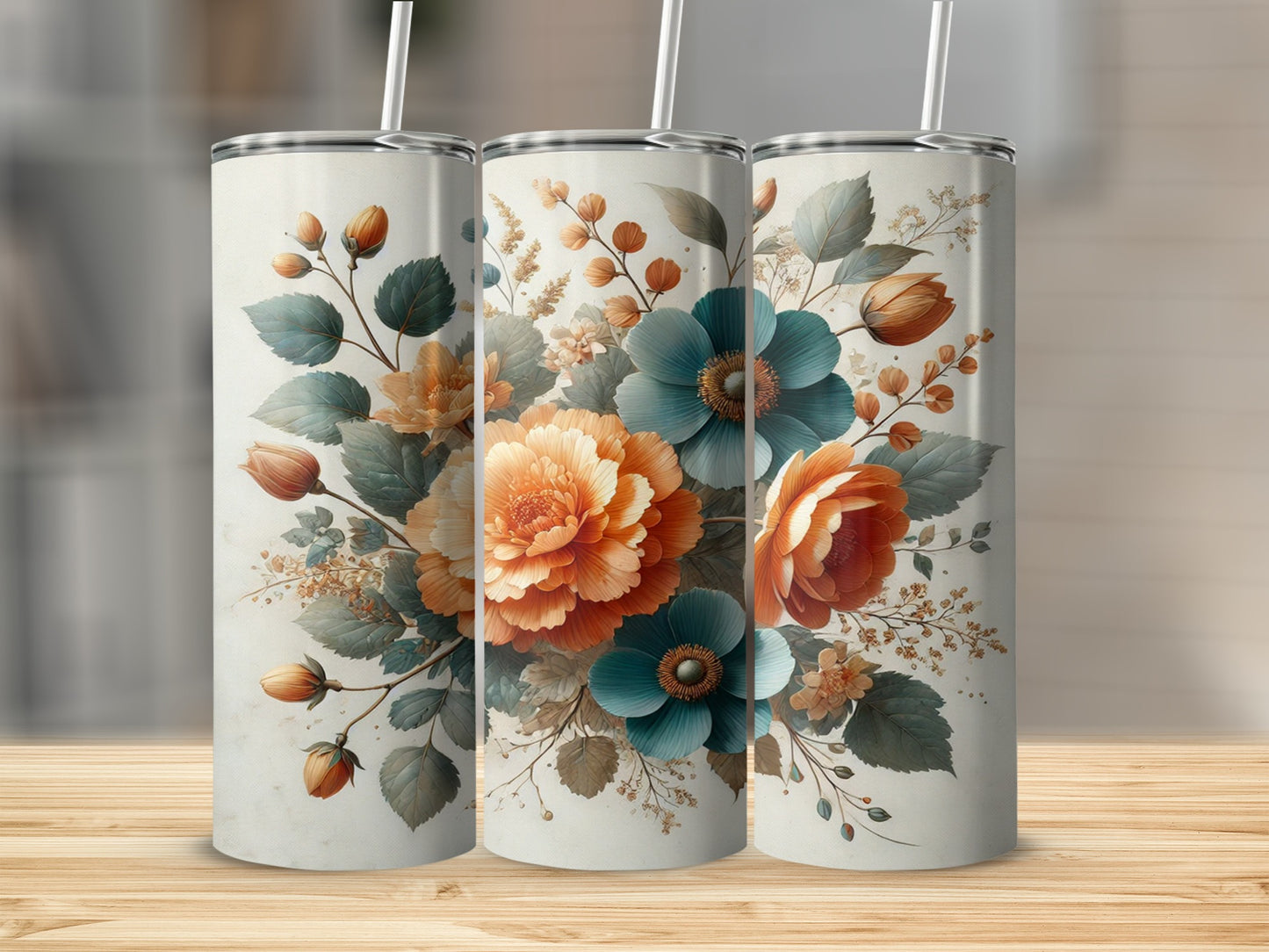 Floral Patterned Stainless Steel Tumbler Drinkware