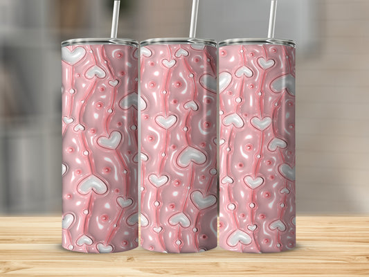 Pink Heart Patterned Tumbler With Straw 20oz Cup