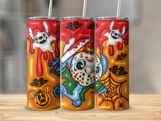 Horror Themed Cartoon Tumbler with Ghosts and Spiders