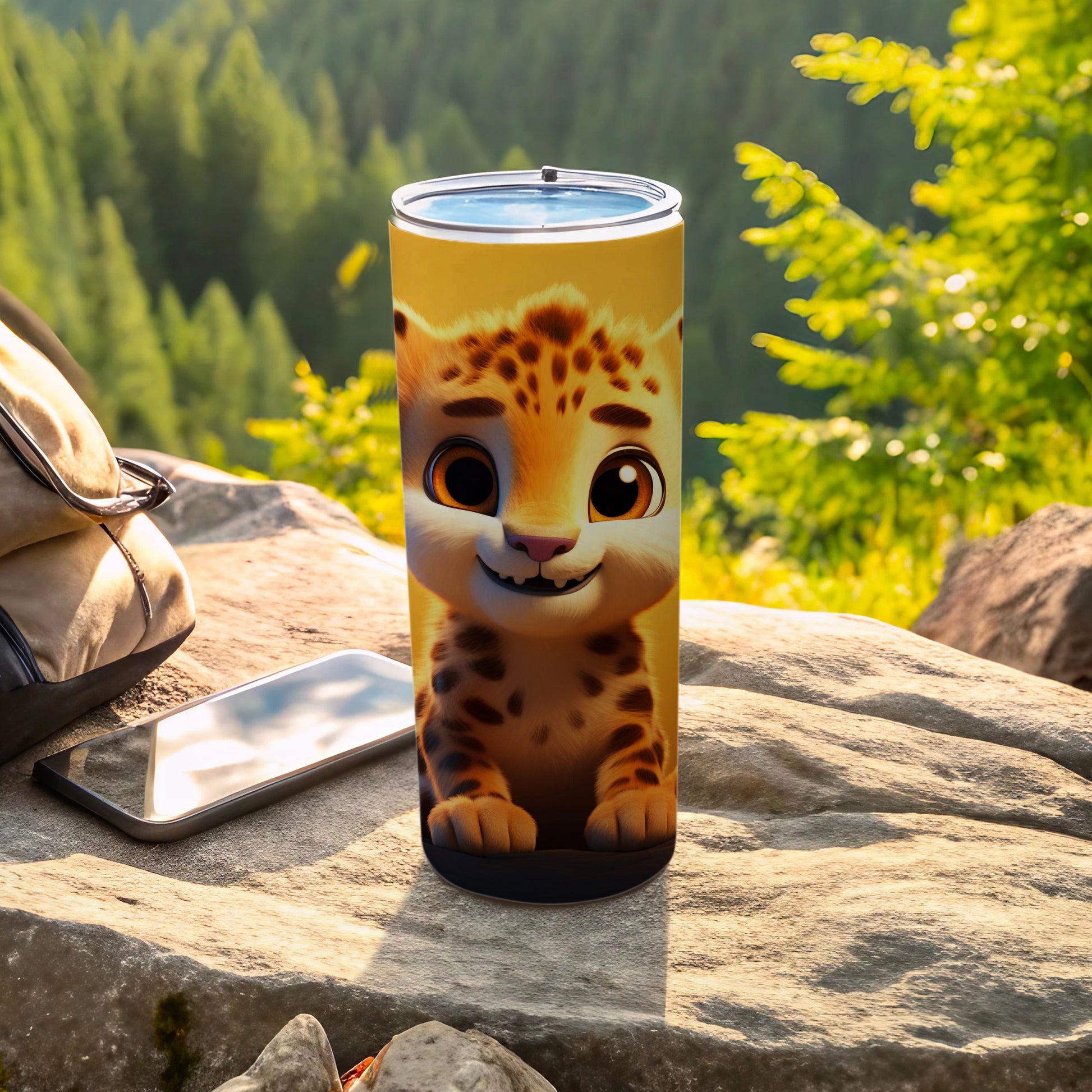 Adorable Cartoon Leopard Image on Travel Tumbler