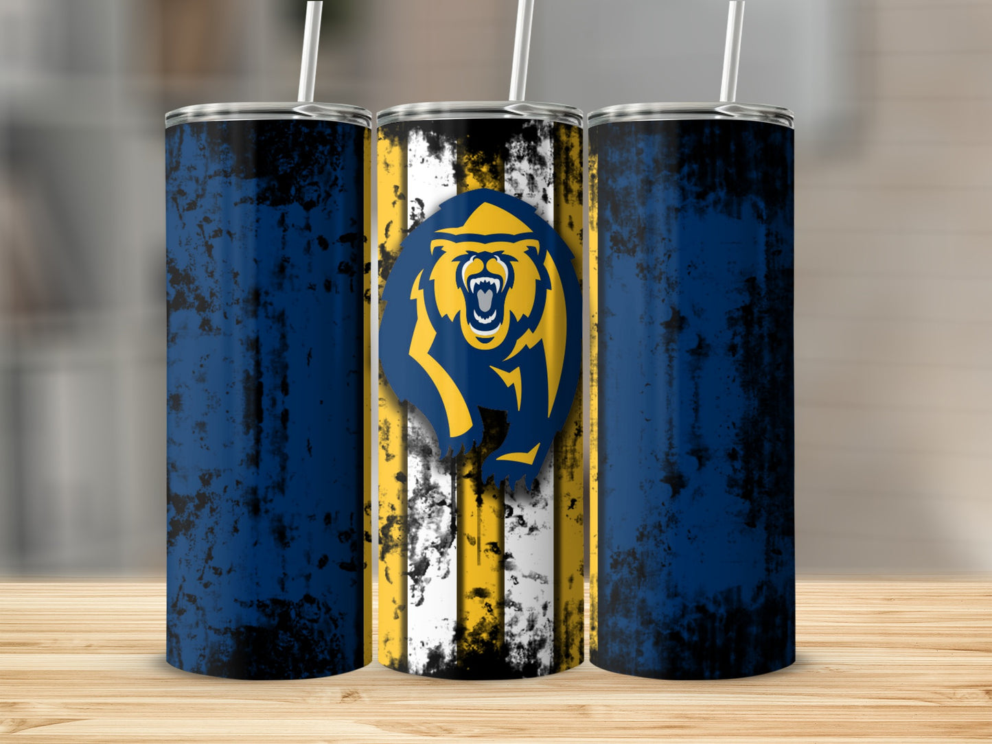 Blue and Yellow Bear Design Grunge Style Tumbler