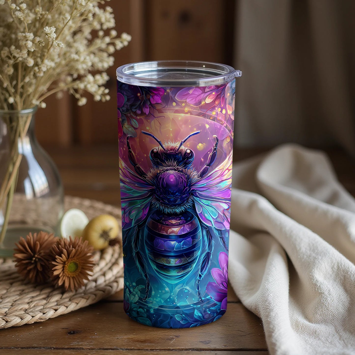 Vibrant Beehive Inspired Tumbler with Colorful Bee Design