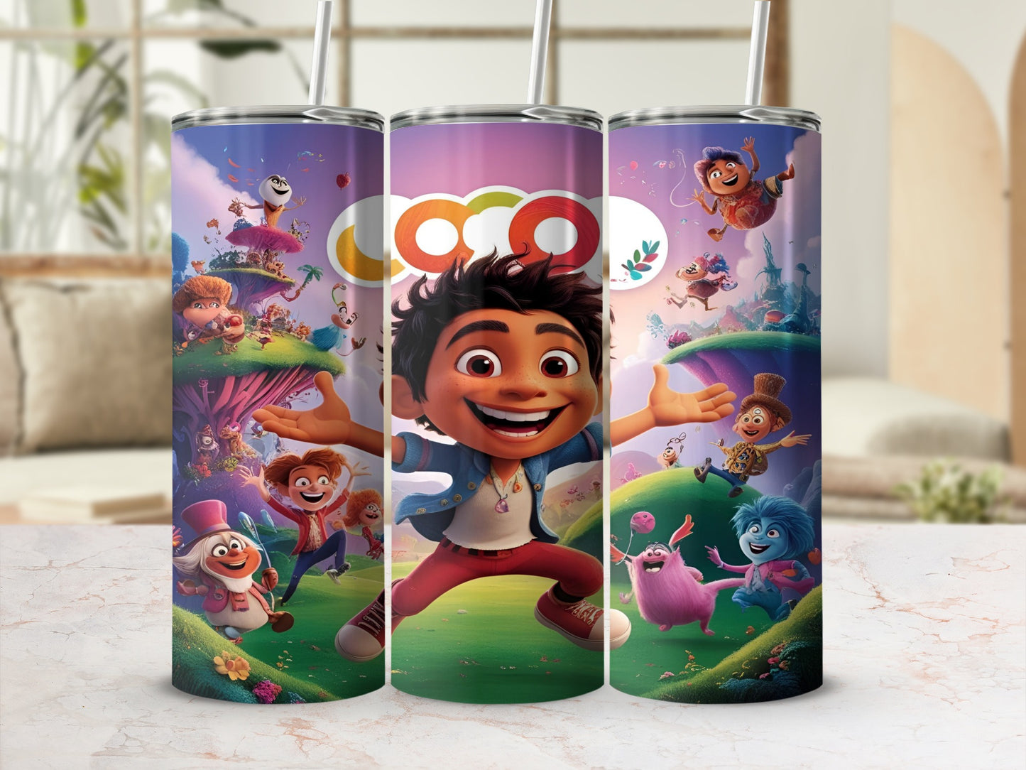 Animated characters dance and play in a colorful, whimsical landscape with the logo "Vivo".