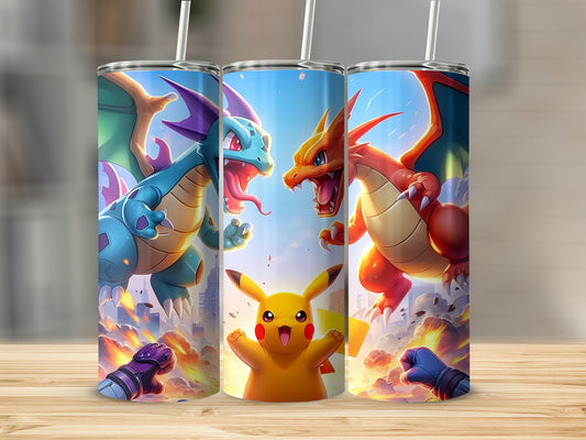 Vibrant Pikachu and Dragons Design Personalized Tumbler