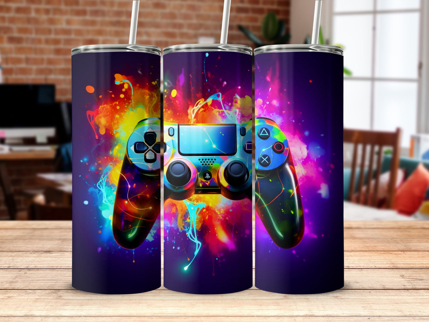 Vibrant Gaming Controller Art Insulated Tumbler