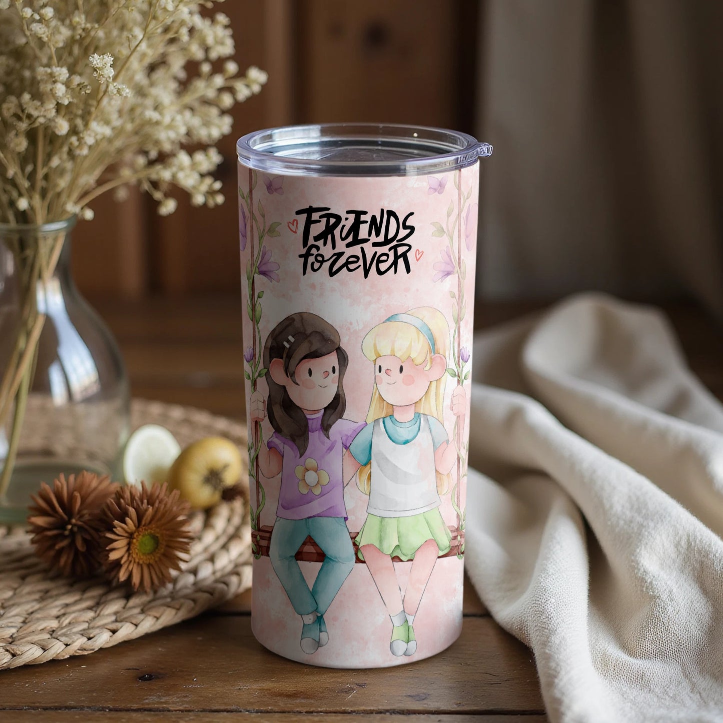 Friends Forever Cute Tumbler with Adorable Illustration