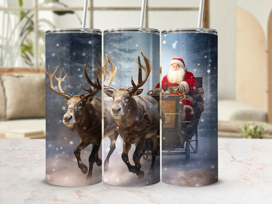 Santa Claus Reindeer Winter Scene Insulated Tumbler