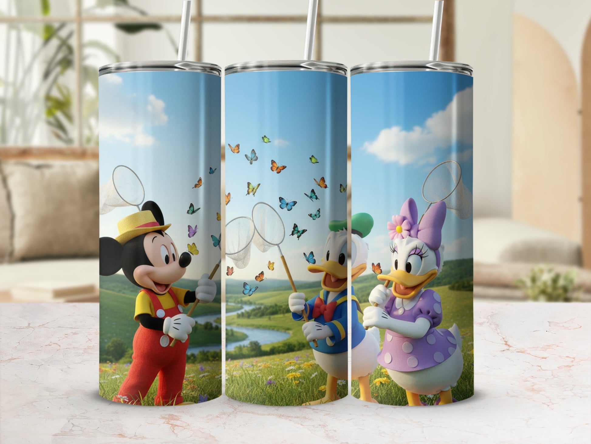 Cartoon Characters Catching Butterflies Tumbler