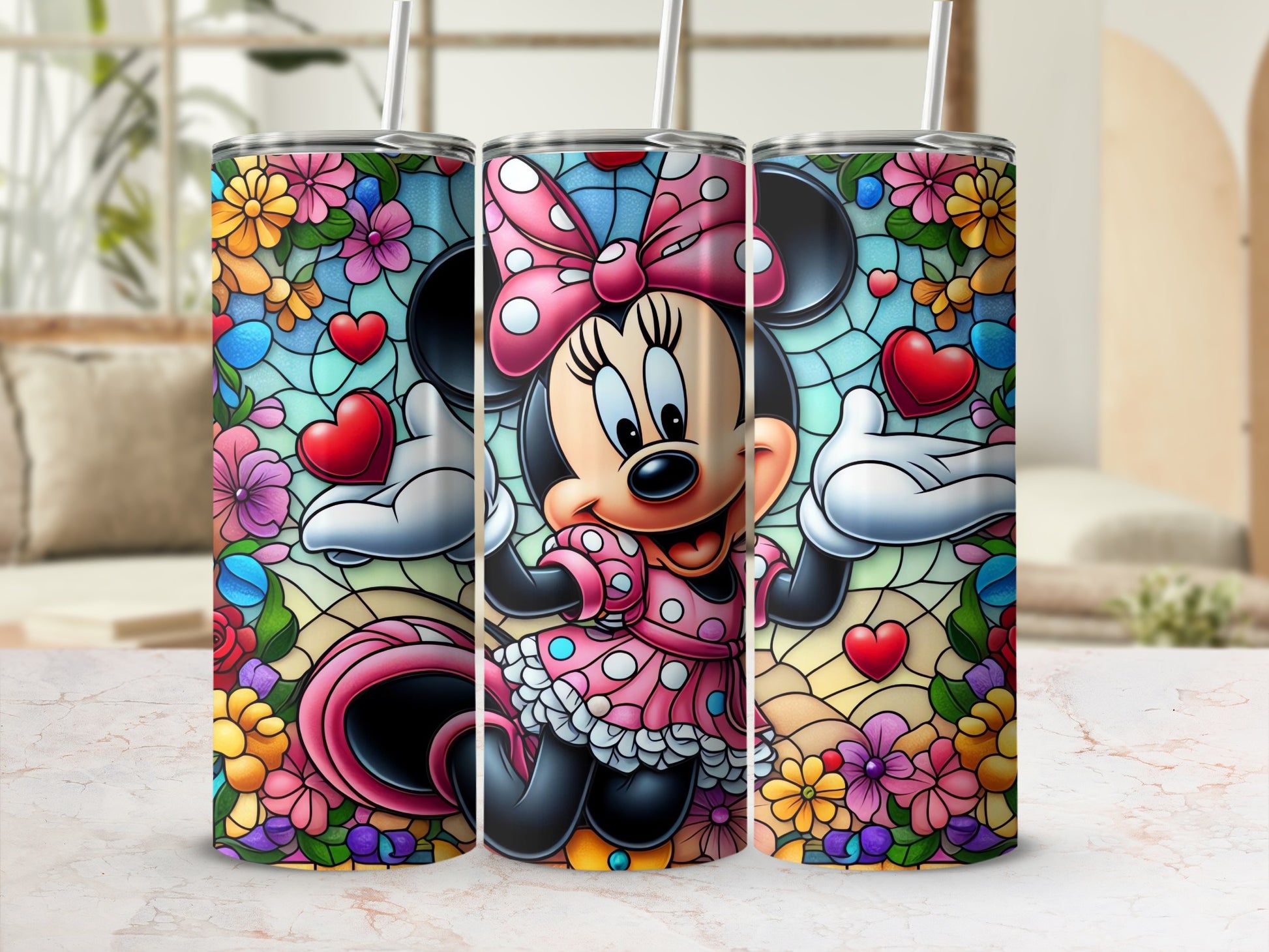 Vibrant Floral Disney Character Tumbler for Kids