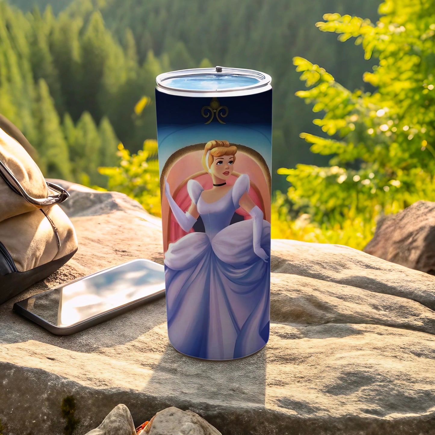 Cinderella Tumbler with Lid Outdoor Travel Accessory