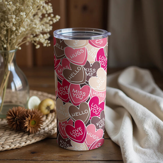 Colorful Hearts and Messages Travel Tumbler