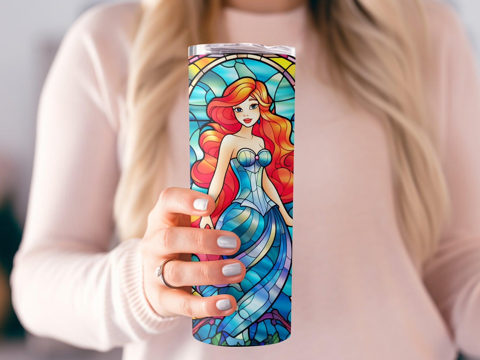 Colorful Mermaid-Inspired Stained Glass Tumbler
