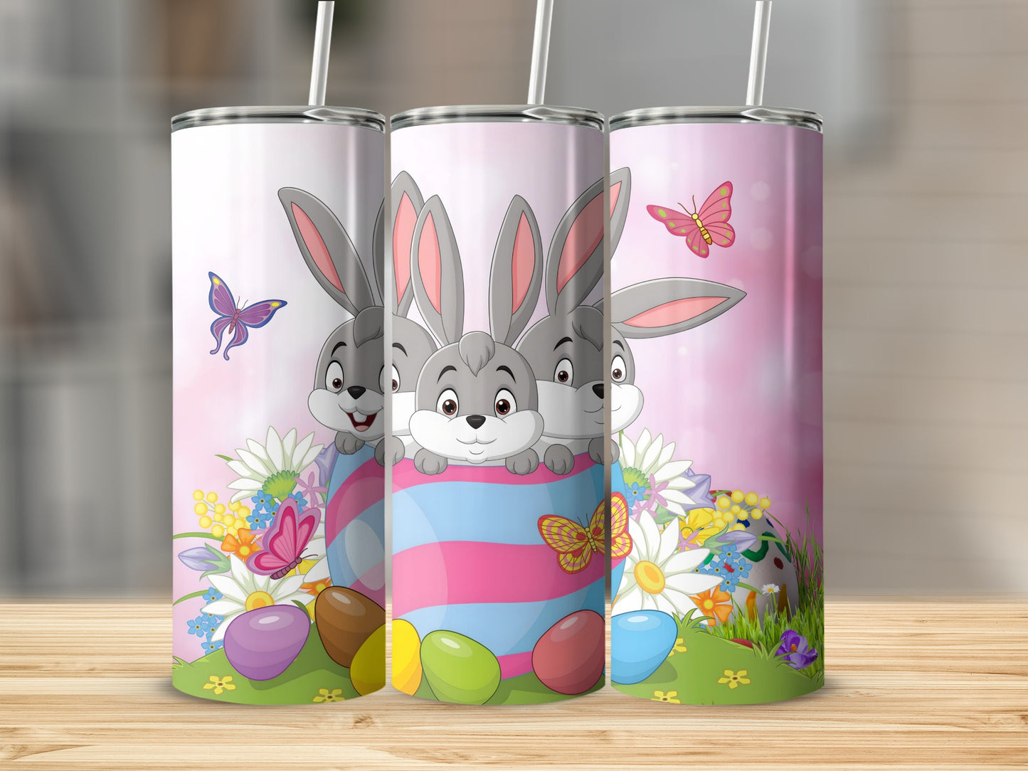 Cute Bunnies with Easter Eggs Stainless Steel Tumbler
