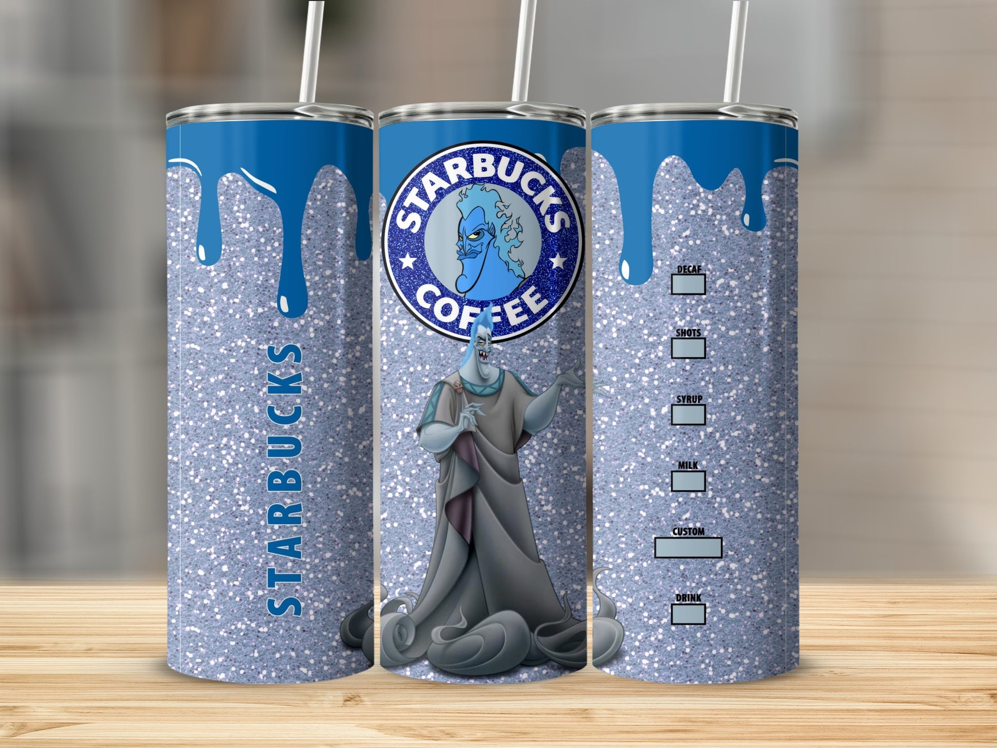 Sparkling Blue Starbucks Coffee Themed Tumbler Cup