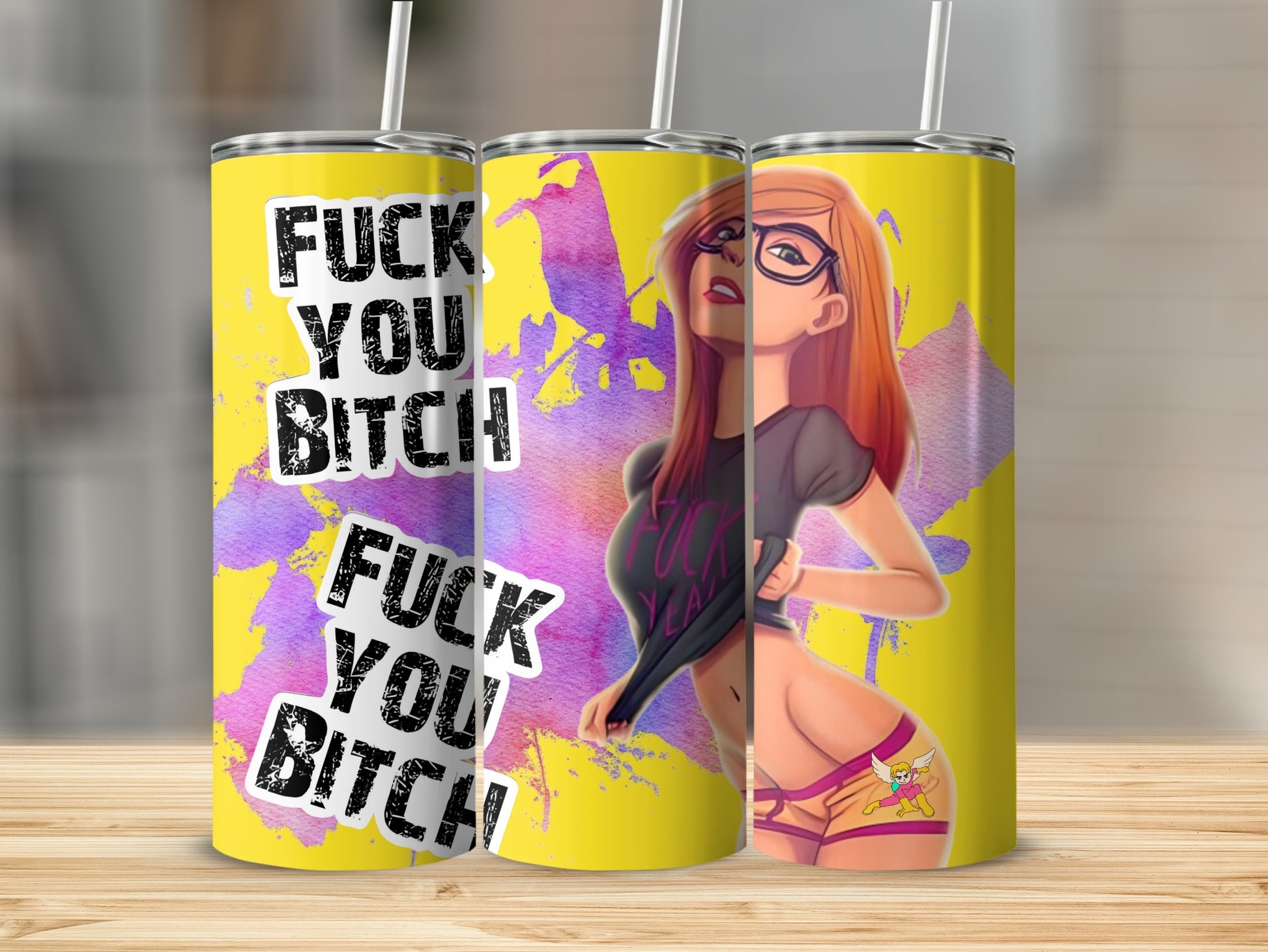Bold Statement Graphic Yellow Tumbler Cup by Artist