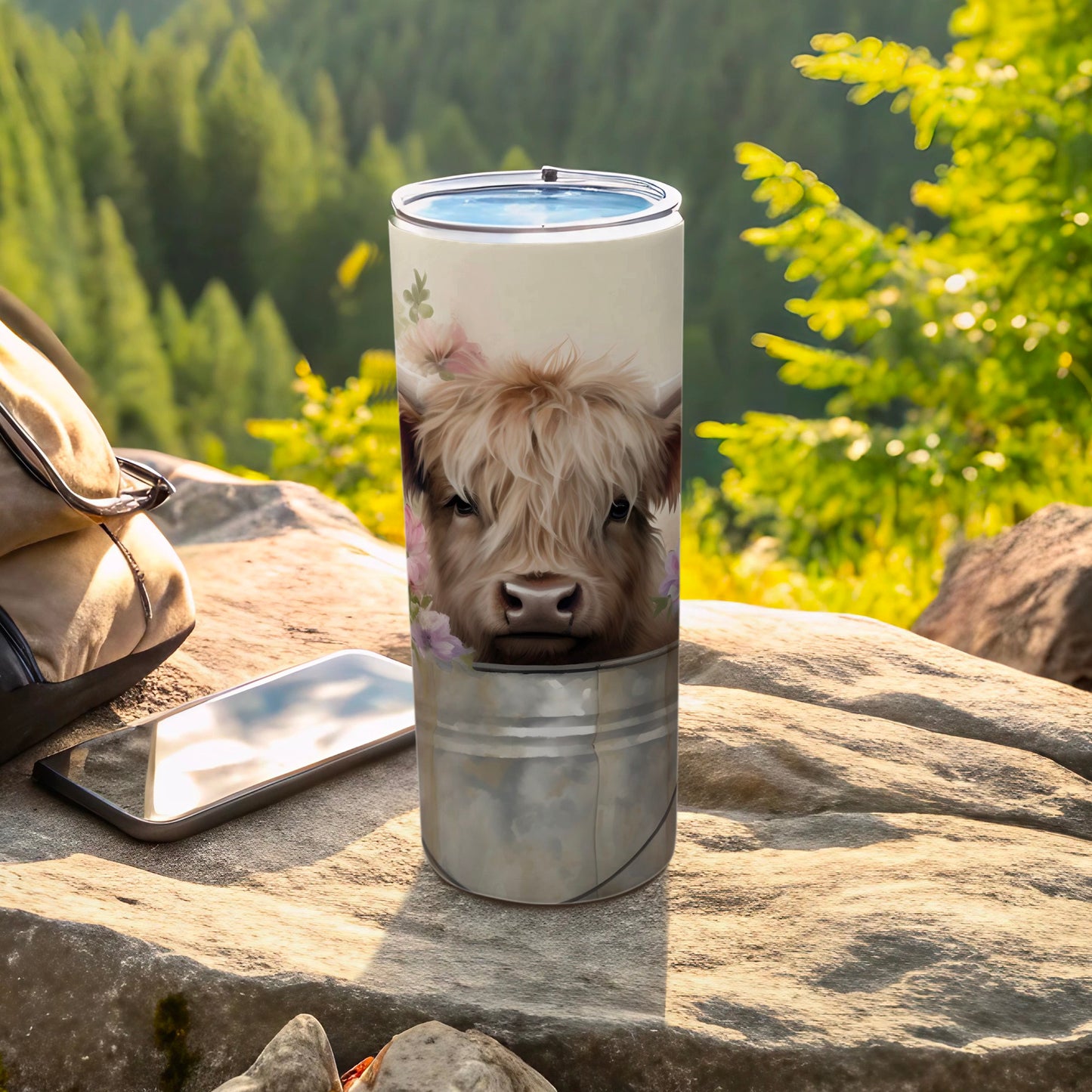 Highland Cow and Flowers Nature Scene Tumbler