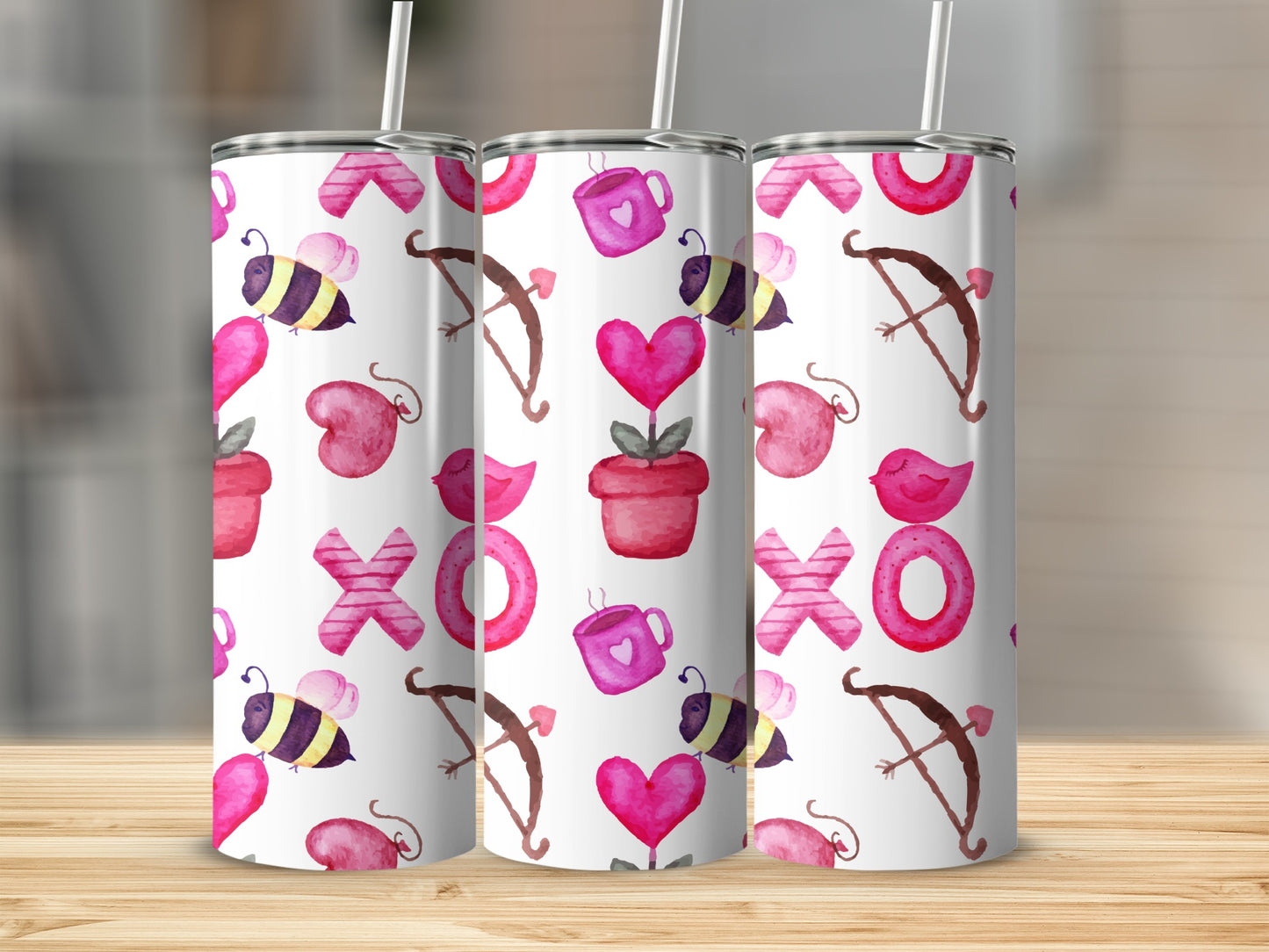 Colorful Heart and Nature Pattern Tumbler
