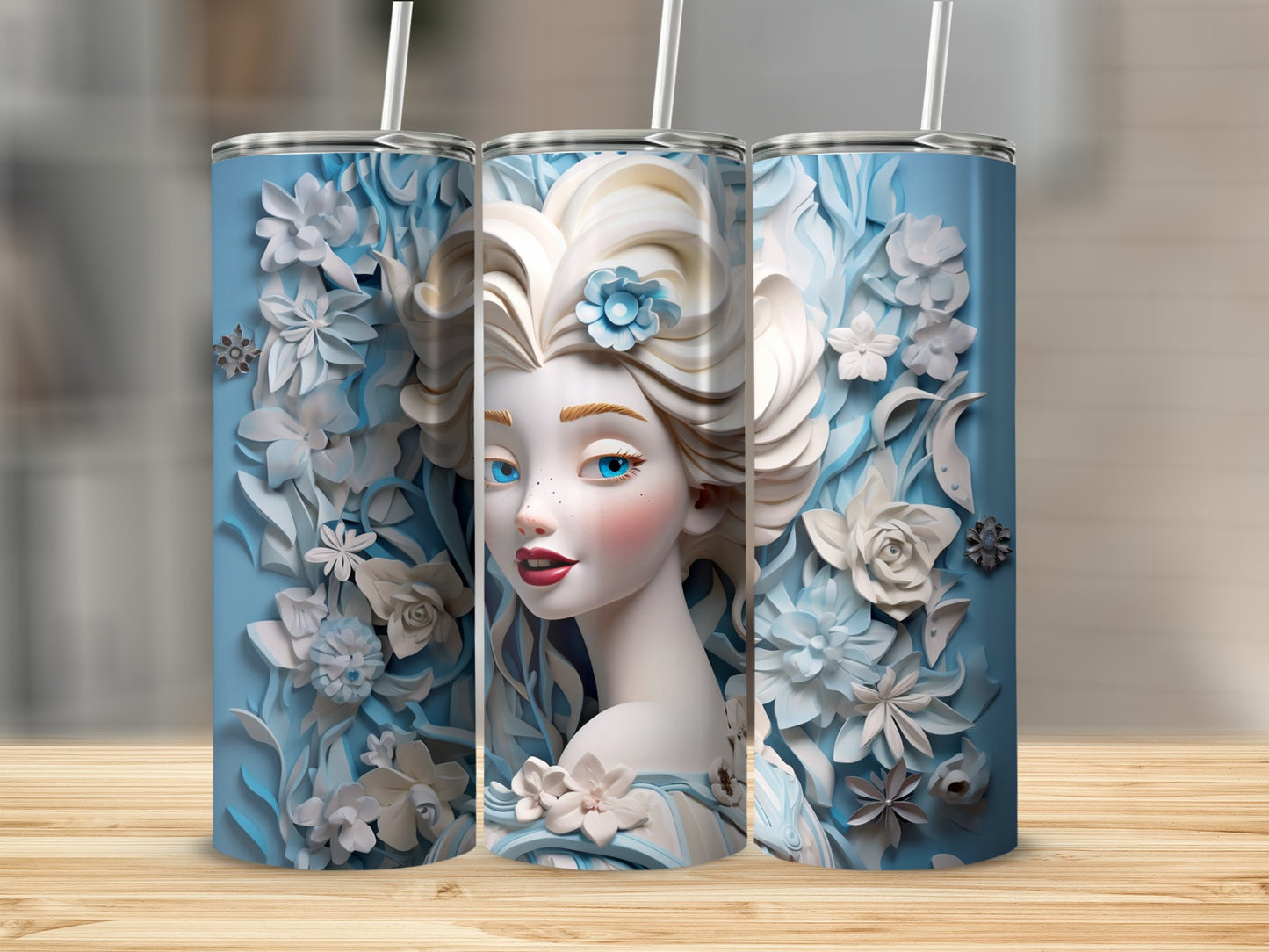 Elegant Floral Design Blue Lady Illustration Tumbler