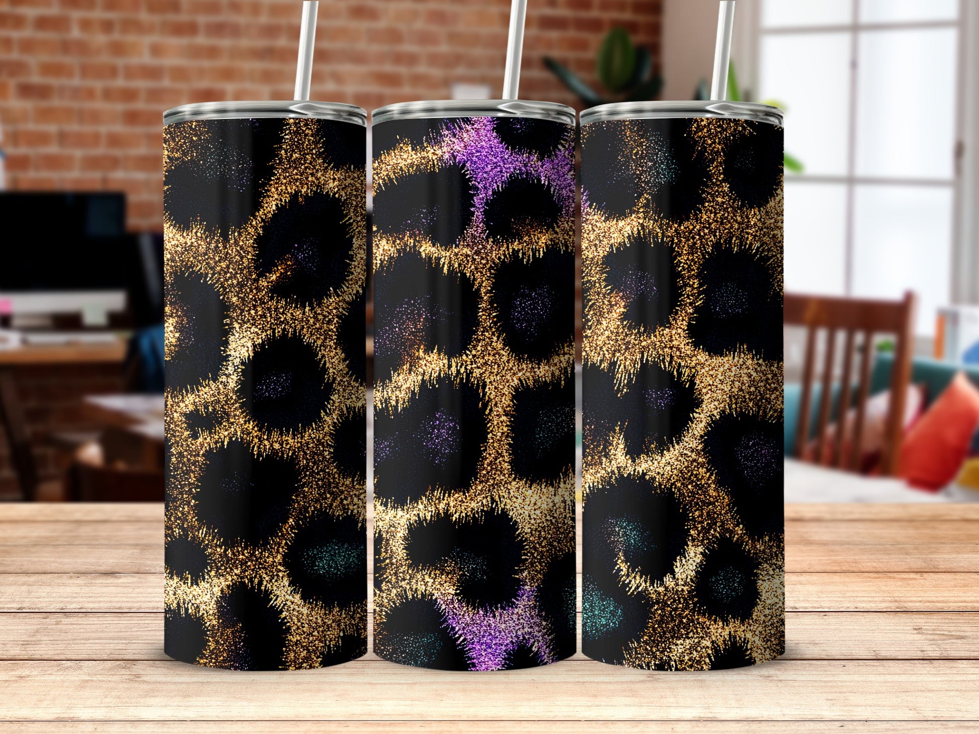 Vibrant Glitter Leopard Design on Sleek Tumbler