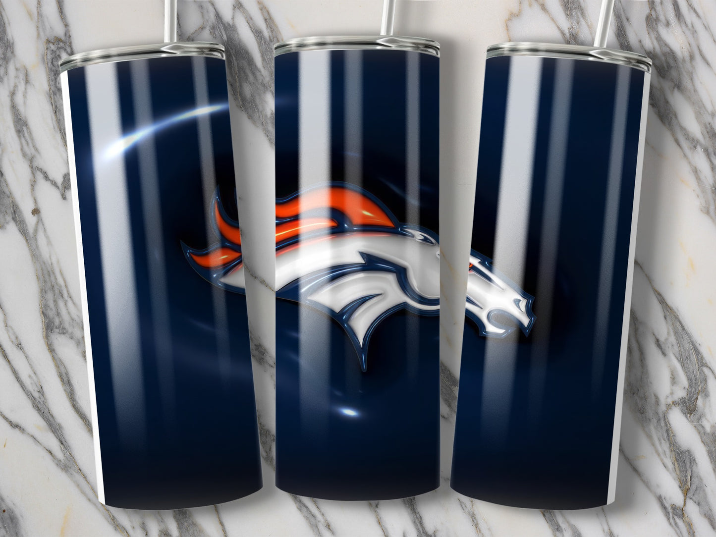 Denver Broncos Orange and White Logo on Blue Tumblers